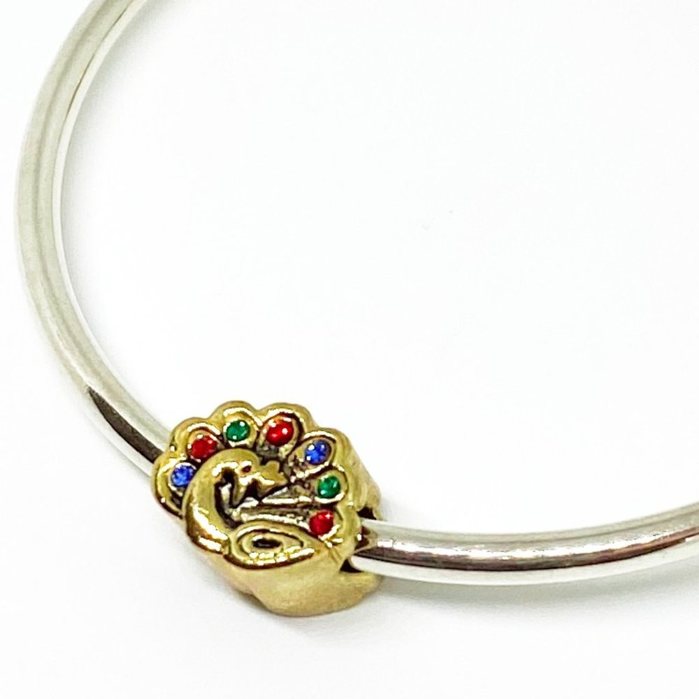 Pugster Gold Plated Peacock Red Green Blue Crystals Bracelet Charm -Fits Pandora
